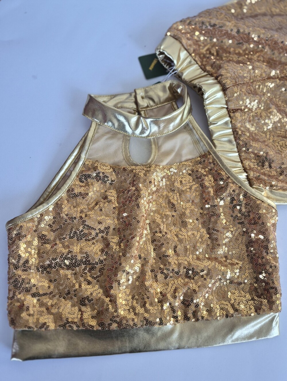 Gold Sequin Halter Crop Top Lolanta Dance Outfit 150 NWT